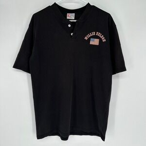 Vintage Eagle USA Willie Nelson 07 Henley Shirt Black Mens Large American Flag